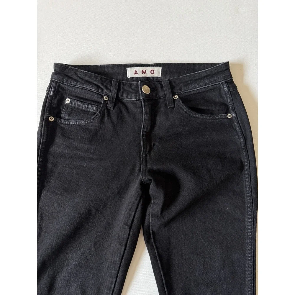 AMO Womens Black Low Rise Dark Wash Black Magic Stix Crop Leg Jeans Size 26‎